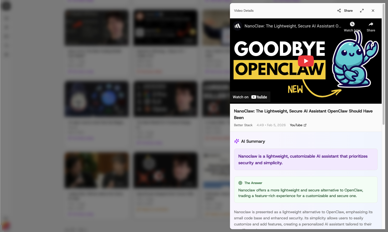 Sumdown app video summary detail view